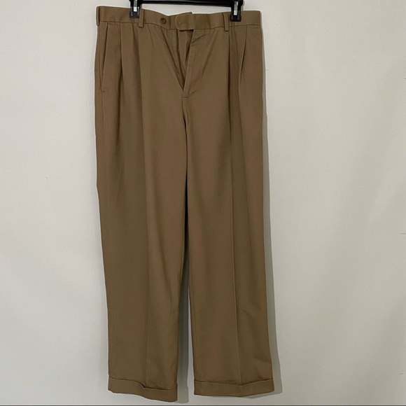Axist mens pants/slacks pleated front tan color size 34/30 cuffed legs preowned. - Picture 1 of 12